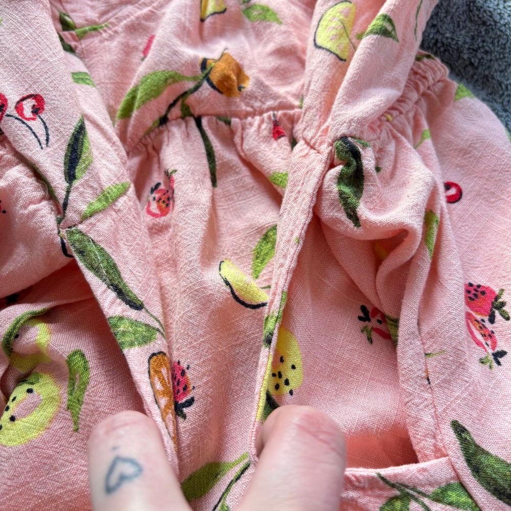 Womens Fruit Print Dress XL Linen Blend Babydoll Bow Tropical Cottage Boho 20248 - Picture 7 of 13